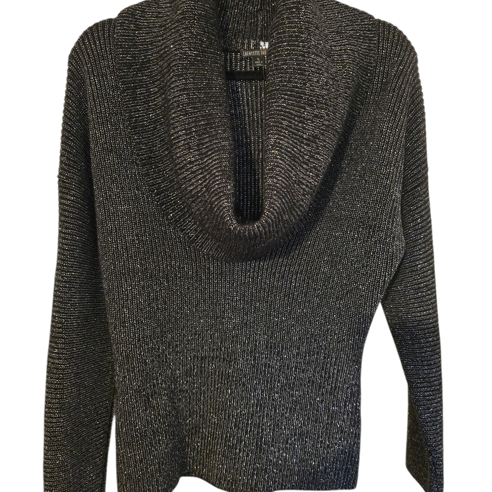 Lafayette 148 New York Metallic Black Cowl Neck Sweater